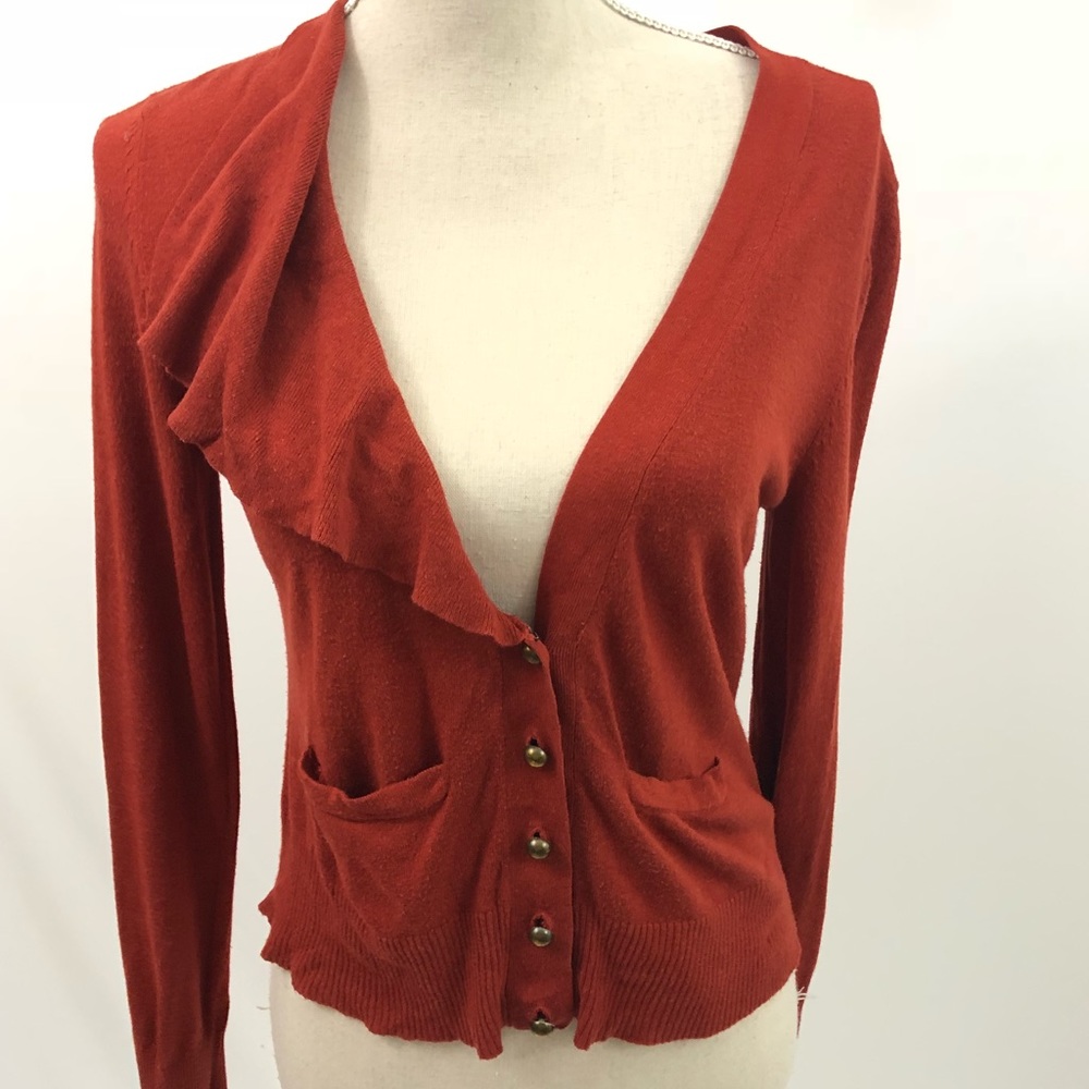 Anthropologie MOTH Rust Orange Cropped Cardigan